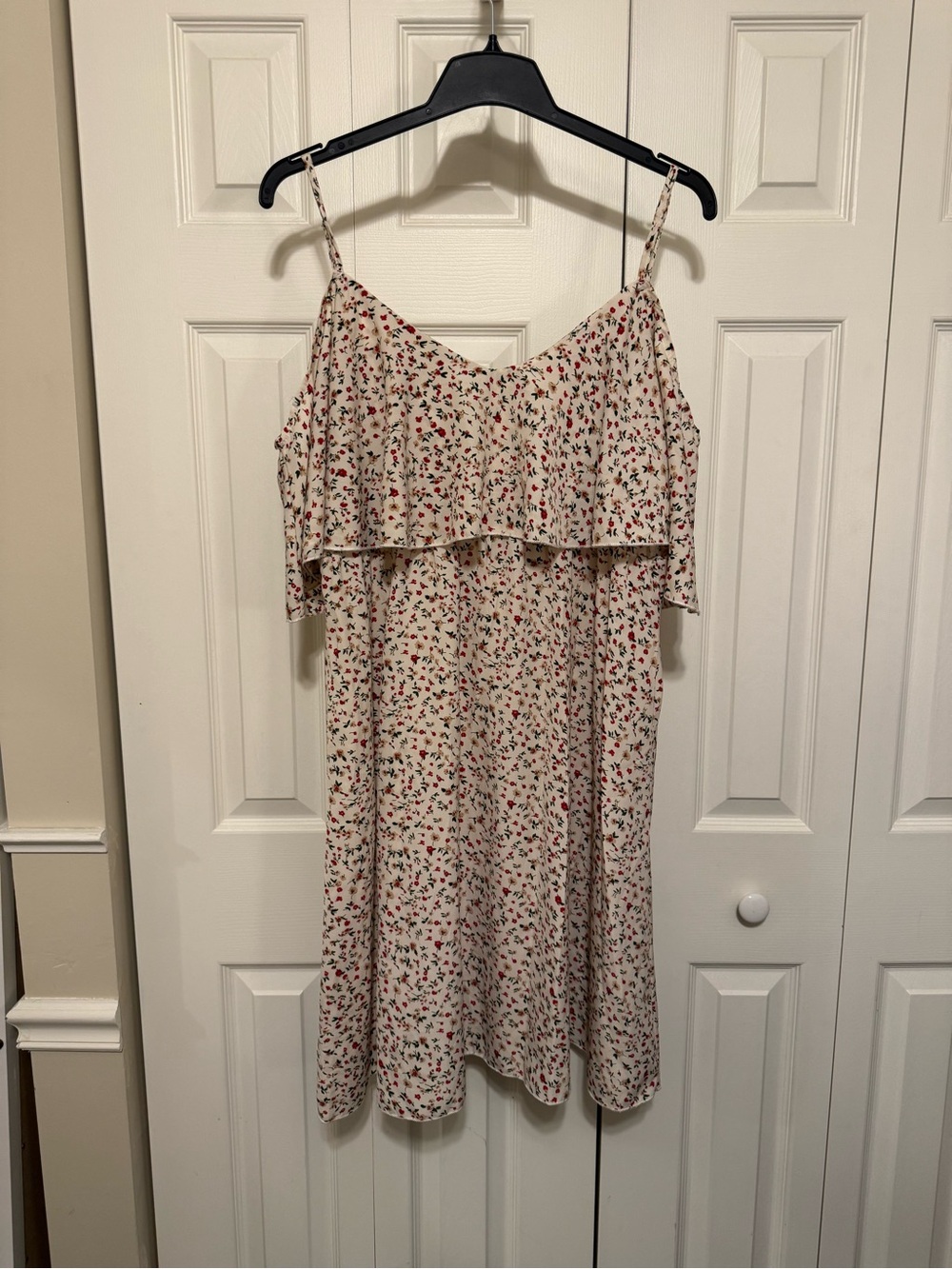 Women's Cream Floral Spaghetti Strap Summer Dress